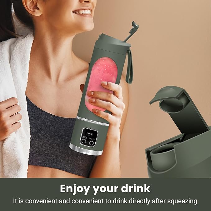 Portable Blender Personal Electric USB500ML Portable juicer Shakes and Smoothies BlenderSmall BlendersMixingCompact、Convenient and Versatile (Green)