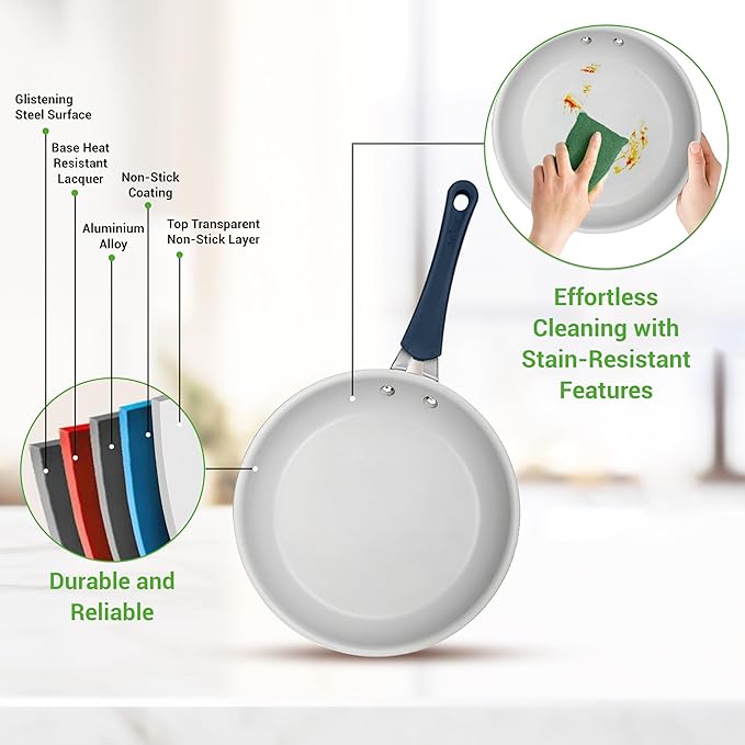 NutriChef High-Qualified Basic Kitchen Pots and Pans Set 14 Piece Induction Compatible Nonstick Cookware Set- Non Toxic Free of PTFE PFOA PFOS Easy Clean and Release One Size Blue