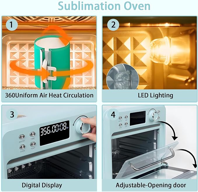1400W Lightweight Convection Sublimation Ovenwith Digital Display360° heatingConvection Oven for Sublimation Blanks Tumblers Mugs Cups Water Bottles Bulk Transfer 16L