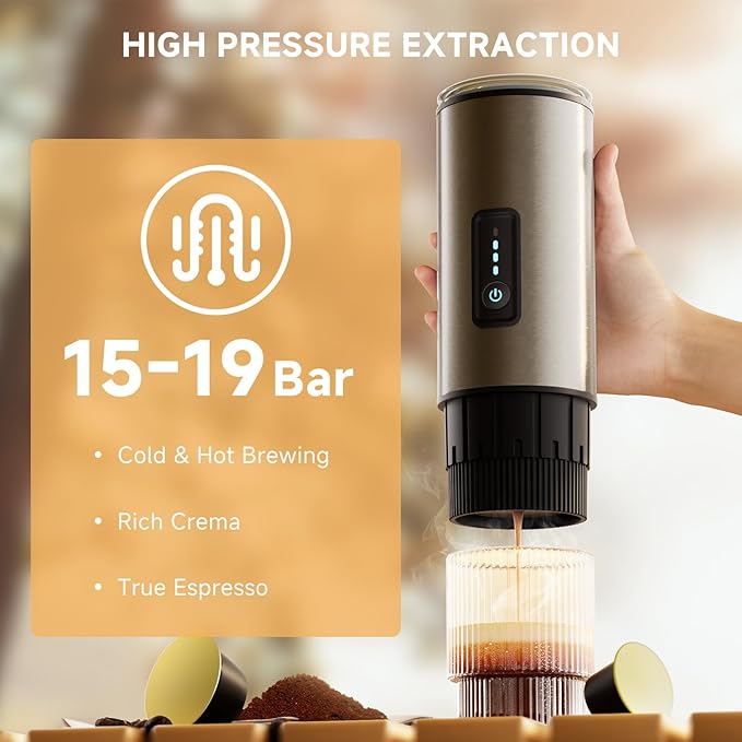 Transportable Combined Coffee Machine with 7500mAh Battery 20 Club Pressure Fast Heating for Travel Backpacking Office Use Mobile Medication Coffee Machine