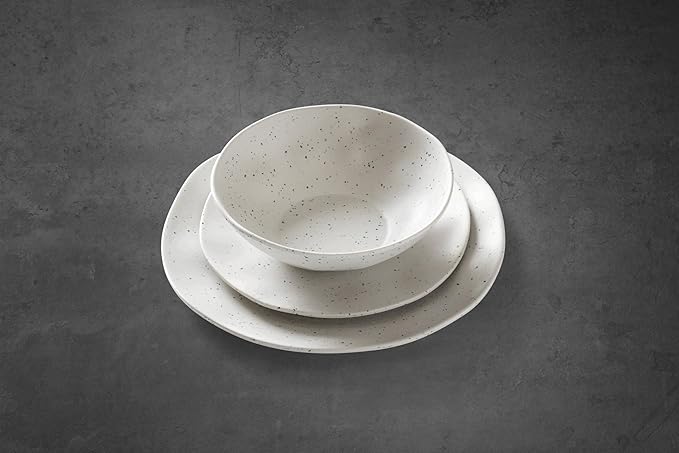Oneida 895951 Terrazzo Melamine Cream 12 Piece Dinnerware Set Lightweight Melamine Material