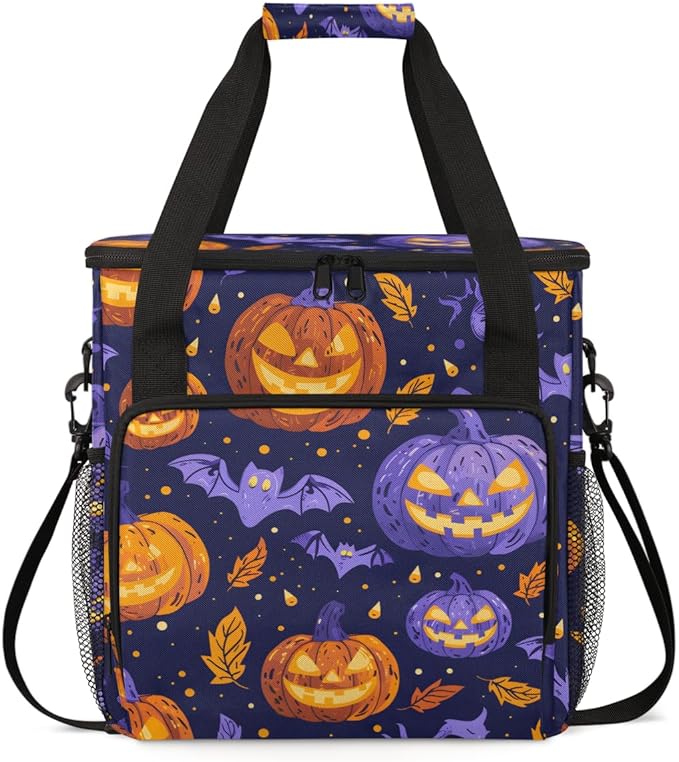 Bats Pumpkins Coffee Maker Carrying Bag Portable Travel Storage Tote Bag Compatible with K-Mini or K-Mini Plus Single Serve Coffee Brewer Carrying Case with Multiple Pockets &amp Shoulder Strap
