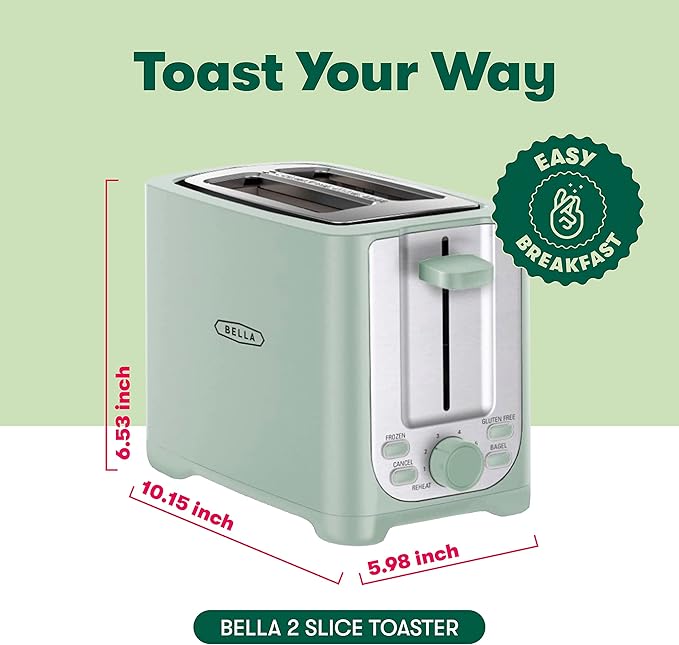 BELLA 2 Slice Toaster with Auto Shut Off - Extra Wide Slots &amp Removable Crumb Tray and Cancel &amp Electric Can Opener and Knife Sharpener Multifunctional Jar and Bottle Opener
