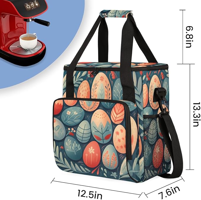 Boho Floral Coffee Maker Carrying Bag Easter Egg Travel Storage Bag Compatible with K-Mini or K-Mini Plus Single Serve Coffee Brewer Carrying Case with Multiple Pockets &amp Shoulder Strap