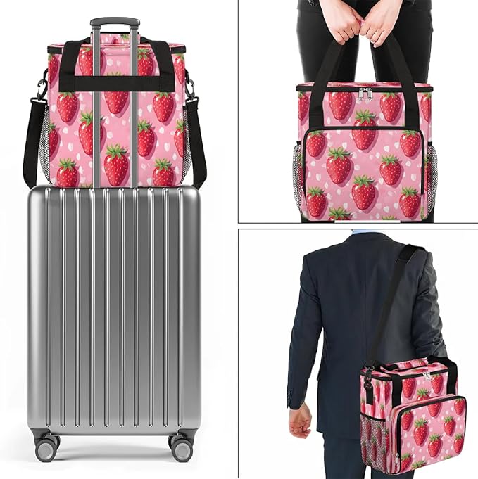 Strawberries Spots Coffee Maker Carrying Bag Compatible with K-Mini or K-Mini Plus Portable Single Cup Coffee Maker Case with Pockets for K Cup Pods