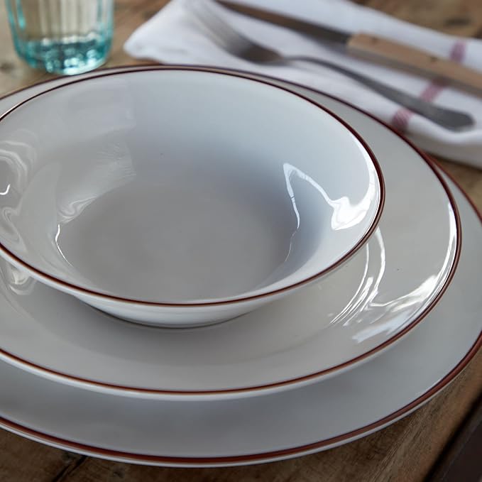 Costa Nova Ceramic Stoneware 5-Piece Place Setting Service for 1 - Beja Collection White &amp Red | Microwave &amp Dishwasher Safe Dinnerware Set | Food Safe Glazing | Restaurant Quality Tableware