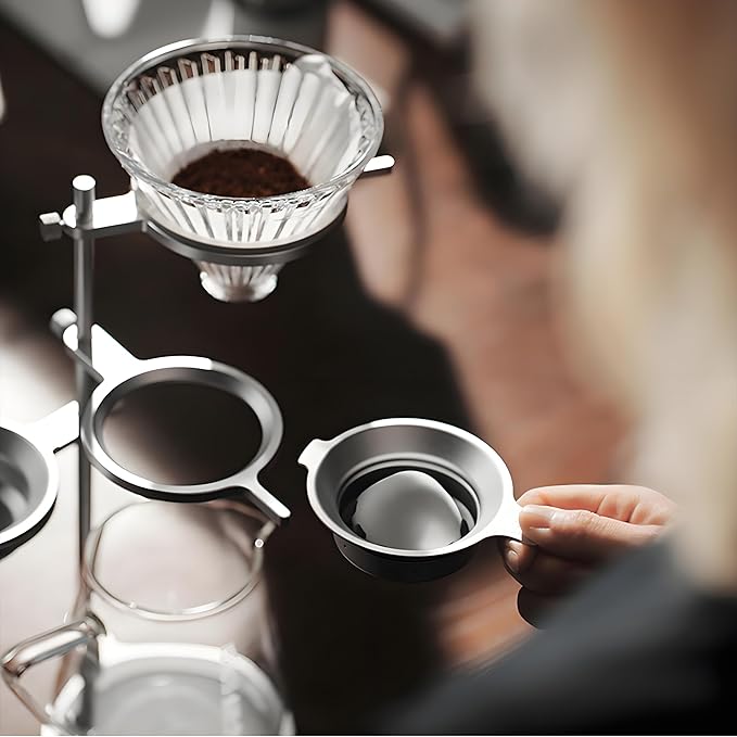 Coffee Dripper Stand with 2 Pcs Espresso Cooling BallHeight Adjustable Metal Pour Over Coffee Stand Elegant Gift for Coffee Dripper Brewer Lovers (Silver)