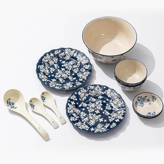 10 Pieces Dinnerware Sets Simple Elegant Plates and Bowls Sets Dinner Set for 2 Oven &amp Dishwasher &amp Microwave Safe Easy to Clean Non-slip Bottom High Temperature Firing Healthy and Colo