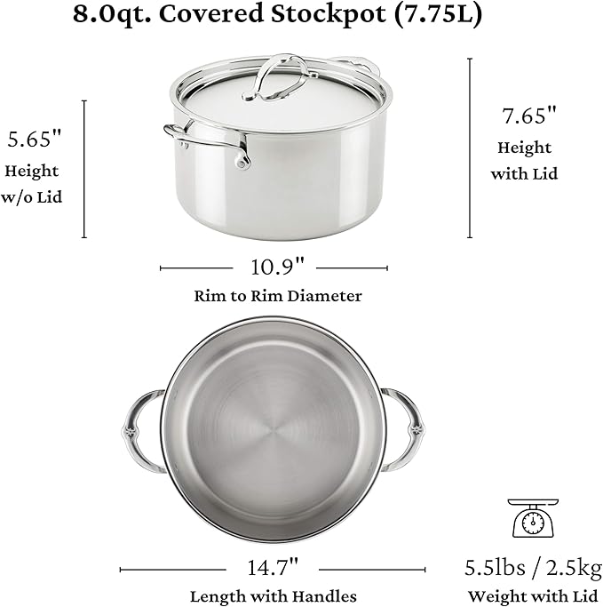 Hestan ProBond Luxe 10-Piece Cookware Set Professional Clad Stainless Steel ProCore Tri-Ply Clad Construction Polished Exterior Induction &amp Oven Safe