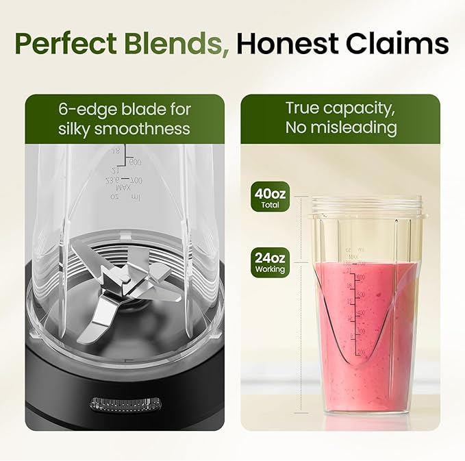 TOPZEE Personal Smoothie Blender 1000W Single-Serve Blender with 24oz To-Go Cup Twist-On Start/Stop for Protein Shakes &amp Smoothies Compact Countertop Blender Black