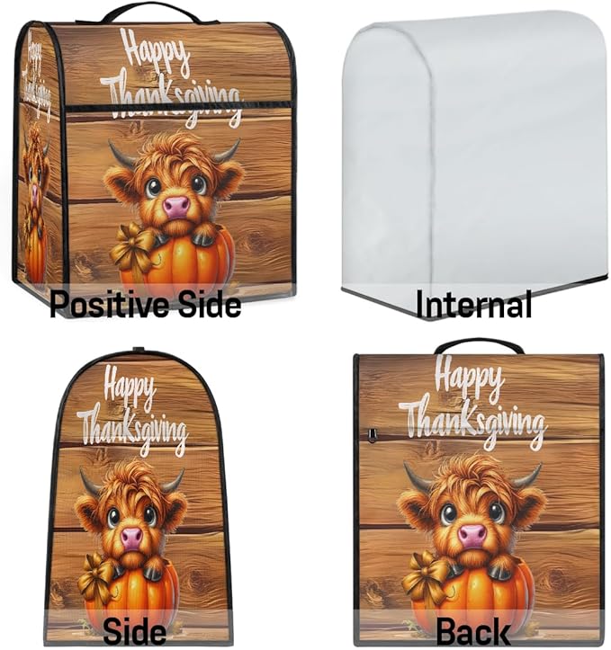 cfpolar Kitchen Aid Mixer Cover Compatible with 6-8 Quarts Thanksgiving Highland Cattle Stand Mixer Cover Kitchen Aid Mixers Accessories Appliance Organizer Bag Dust Covers with Zipper Pocket