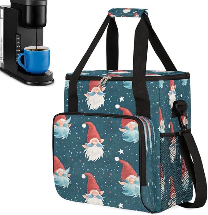 Christmas (585) Coffee Maker Carring Bag Travel Carrying Storage Tote Bag Compatible with Keurig K-Mini or K-Mini Plus Portable Single Serve Coffee Brewer Case with Pockets for K-cup Pods