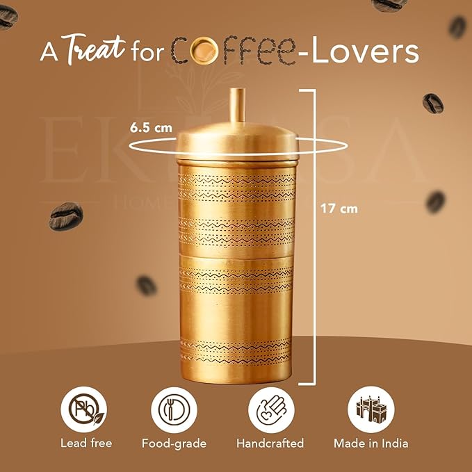 100% Pure Brass Filter Coffee Maker for Home &amp Office South Indian Drip Coffee Decoction Maker Filter Coffee Brewer Ideal for 2-3 people 200 ml