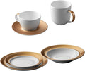 BergHOFF GEM Porcelain Set of 6pc Dinnerware Deep Plate Large &amp Small Plate Coffee Mug Tea Cup Saucer White &amp Gold Daily Serving Elegant Glossy Finish Dishwasher Safe