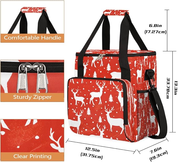 Christmas (748) Coffee Maker Carring Bag Travel Carrying Storage Tote Bag Compatible with Keurig K-Mini or K-Mini Plus Portable Single Serve Coffee Brewer Case with Pockets for K-cup Pods