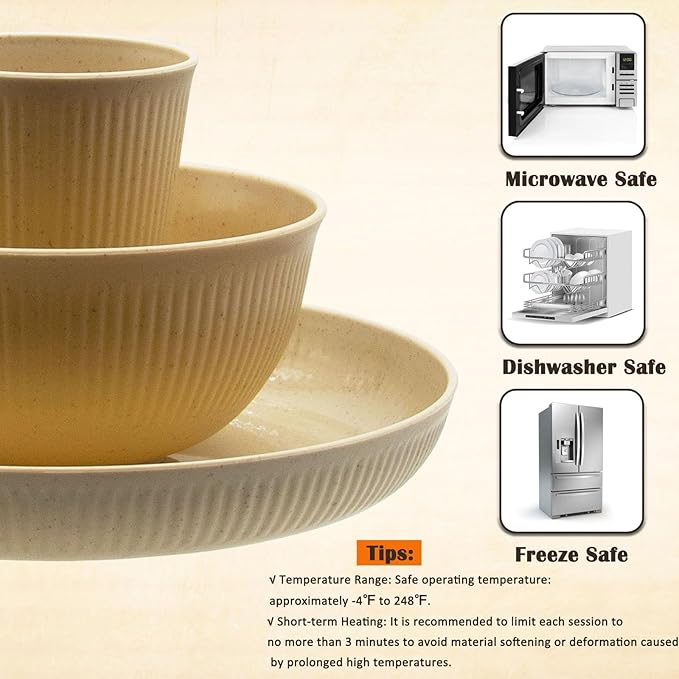 Wheat Straw Dinnerware Set 36pcs Dishes Plates and Bowls Sets Service for 6 Reusable Dinnerware Set Kitchen Cups Plates and Bowls Sets