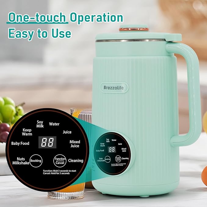 Nut Milk Maker40oz Large Capacity Stainless Steel Automatic Soy Milk Machine for HomemadeOatPlant-Based Milk and Non-Dairy Beverages Almond Cow Milk Machine with Delay StartSelf Cleaning (Green)