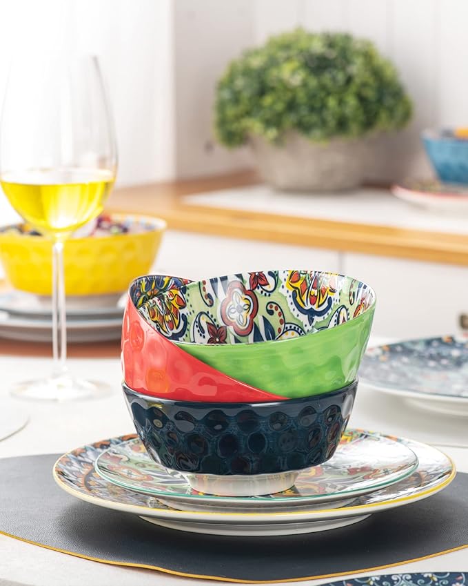 Porcelain Bowl and Dinner Plate Set 24 pcs Dinnerware Set - Bohemian Style