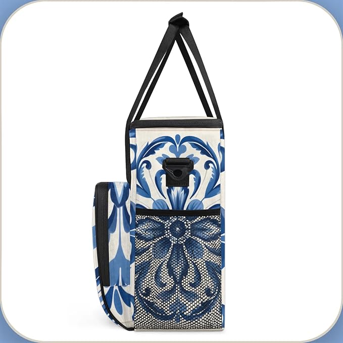 Classic Floral Print Coffee Maker Travel Bag for Keurig K-Mini/K-Mini Plus Insulated Waterproof Tote with Pockets for K-Cup Portable Single-Serve Brewer Case