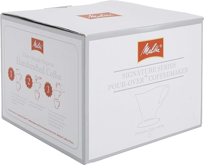 Melitta 1 Cup Porcelain Pour-Over Cone Coffeemaker Glossy White