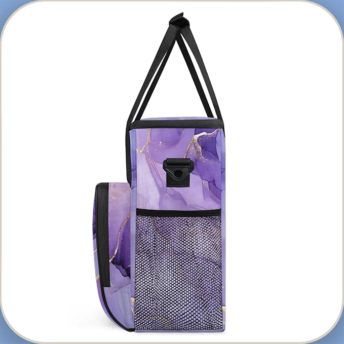 Purple Coffee Maker Travel Bag Marble Insulated Grocery Bag Travel Picnic Leakproof Cooler Bags With Shoulder Strap