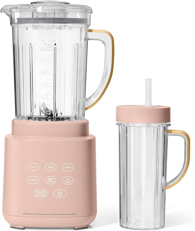 High Power Countertop Blender System with Multiple Speeds Ice Crushing Smoothie and Chopping Functions 50 oz Jar and 20 oz Single Serve Cup (Rose)
