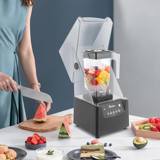 Soundproof Blender Professional Commercial Blender With Shield 2200W Fruit Juice Smoothie Maker Quiet Sound Enclosure for Puree Ice Crush Shakes and Smoothies (1.8L/0.48Gal-Red)