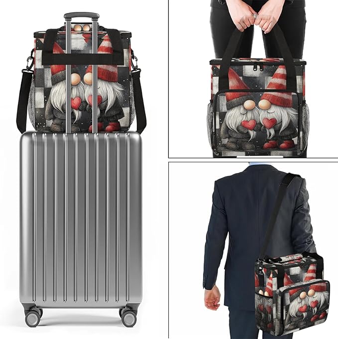 Valentine's Day Gnome Coffee Maker Carring Bag Large Insulated Storage Organizer Case Tote Bags with Shoulder Strap for Travel Work Picnic