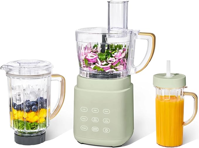 3-in-1 Kitchen Appliance System with Blender Food Processor and Personal Cup (Sage Green)