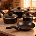 7-Piece Non-Stick Aluminium Pots and Pans Set Black - Scratch-Resistant Cookware Fast Heating &amp Non-Toxic for Daily Cooking