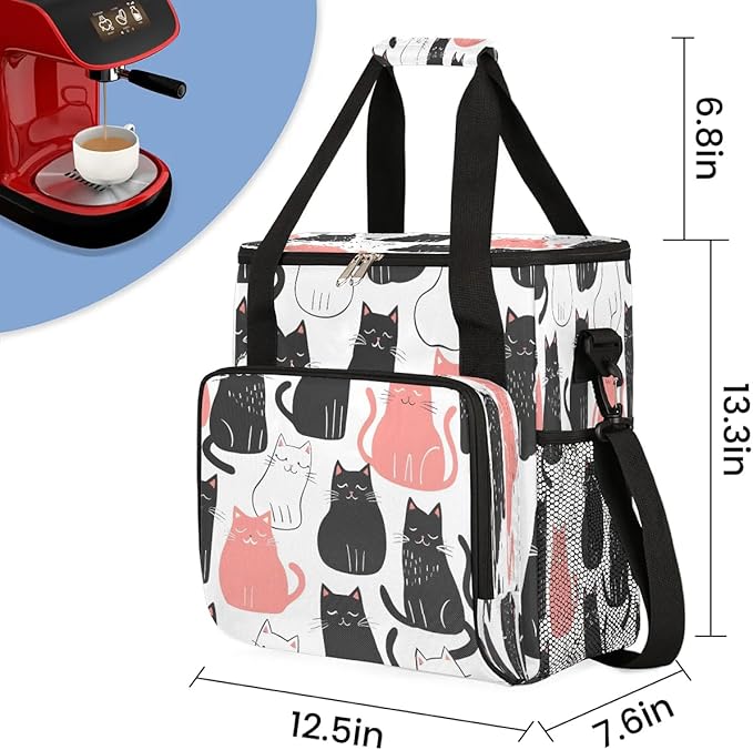 Cartoon Animal Cats Coffee Maker Carrying Bag for Keurig K-Mini or K-Mini Plus Storage Portable Coffee Maker Travel Bag