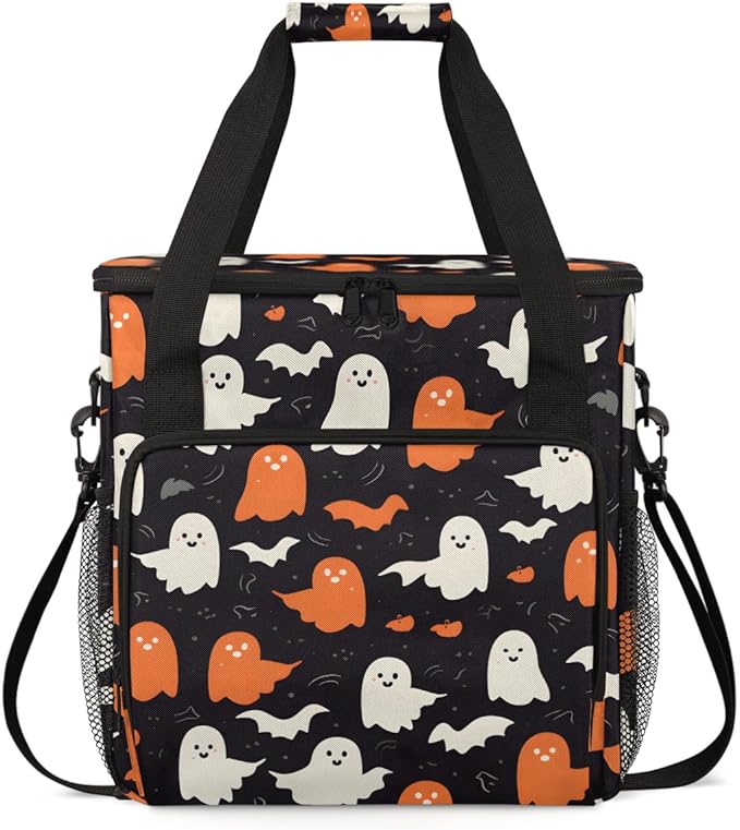 Retro Halloween Ghosts Coffee Maker Carrying Bag Travel Storage Bag Compatible with K-Mini or K-Mini Plus Single Serve Coffee Brewer Carrying Case with Multiple Pockets &amp Shoulder Strap