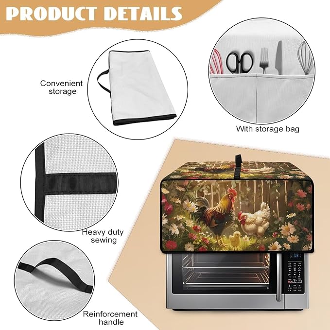 Doojoayie Kitchen Toaster Dust Cover Compatible with 6 Slice Toaster Dust Protection Cover Rooster Print Kitchen Decoration Small Appliance Protector