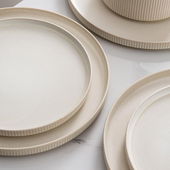 Dinnerware Set Service for 4 12-Piece Ceramic Plates and Bowls Set Chip &amp Scratch Resistant Microwave and Dishwasher Safe Modern Minimalist Tableware for Everyday Use Matte White