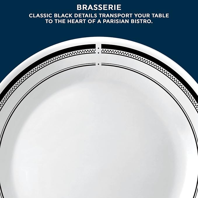 Corelle 18-Piece Round Dinnerware Set Service for 6 Lightweight Round Plates and Bowls Set Vitrelle Triple Layer Glass Chip and Scratch Resistant Microwave and Dishwasher Safe Brasserie