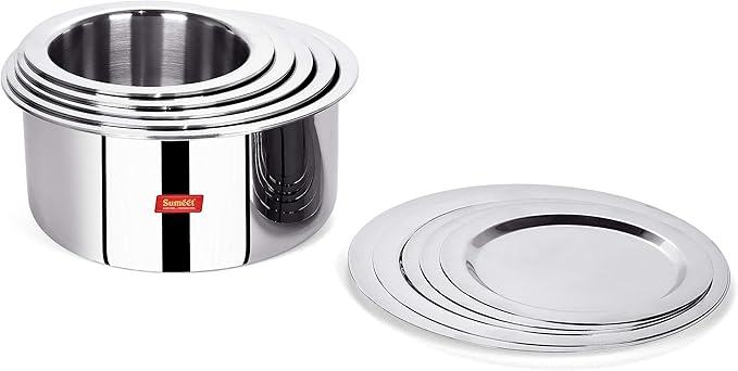 Sumeet Cook Smart TriPly SAS (Steel-Aluminium-Steel - 3 Layers) Tope Set of 5Pcs with Lid - No. 14 (1.1 LTR 14Cm) No. 16 (1.6Ltr 16Cm) No.18 (2Ltr 18Cm) No. 20(3Ltr 20Cm) No.22 (4Ltr 22Cm)