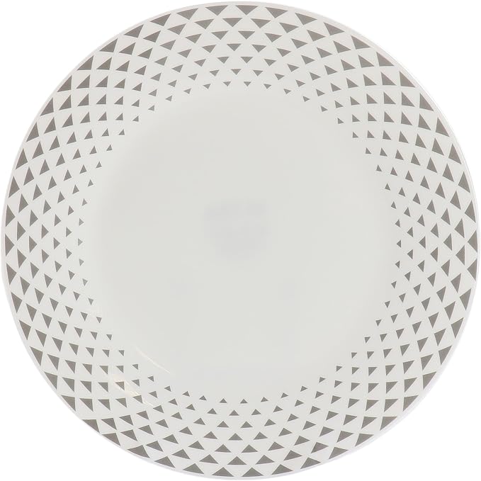 12 Piece Opal Glass Dinnerware Set in White with Grey Accents Geometric Casual Round Dishwasher Safe