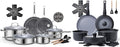 Ammeloo 18 Pcs Ceramic Pots and Pans Set Non Stick 17 Pcs Nonstick Stainless Steel Cookware Set