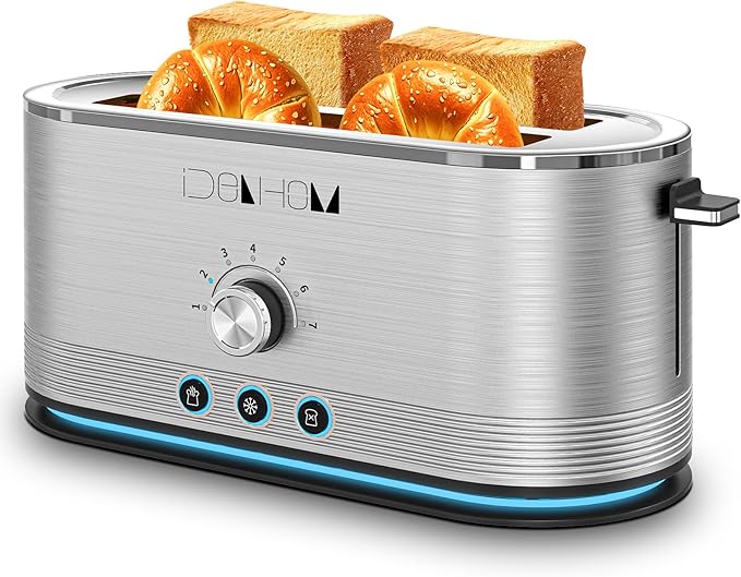 4-Slice Toaster 7 Browning Settings Defrost/Reheat Functions Removable Crumb Tray Full body Stainless Steel Housing 1400W Anti-Fingerprint &amp Anti-Jam(stainless steel)