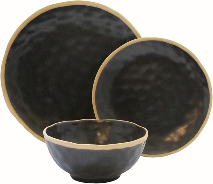 American Atelier Harper 12 Piece Round Dinnerware Set 10.7x10.7 Granite