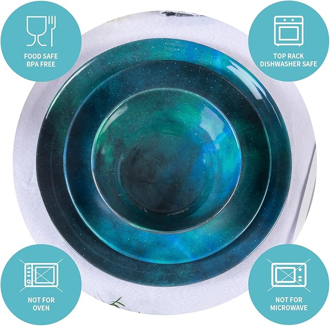 Melamine Dinnerware Sets for 4 12pcs Plates and Bowls Sets for Daily Use Dishwasher Safe BPA-free Teal Green