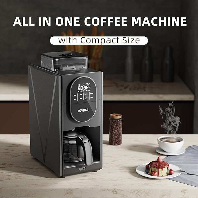 Coffee Maker with Grinder Programmable Hot and Cold Coffee Maker with 22 oz Glass Carafe Adjustable Fully Automatic grind and brew Coffee Machine with Timer Black Americano Iced Coffee Machine