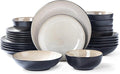 Plates and Bowls Sets for 6 - CJDC-QUELO 24-Piece Stoneware Dinnerware Sets Ceramic Dishware Set for Indoor Kitchen Use and Formal Dining Chip and Scratch Resistant Microwave Dishwasher Safe Brown