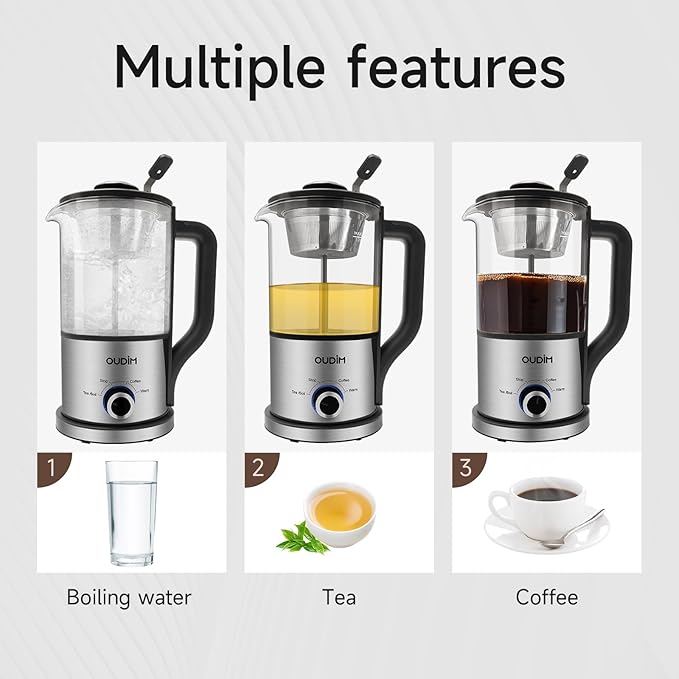 Drip Electric Coffee Maker Electric Kettle Watering Extracts 600 Watts 1.2L BPA-free Tea Free Kettle Coffee Press Glass and Stainless Steel Coffee Maker Tea Kettle