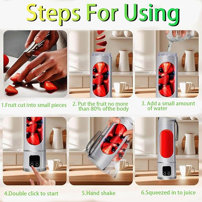Portable Blender for Shakes and Smoothies - 3-Speed USB Rechargeable Juicer with 12-Blade Ice Crusher &amp Digital Display - 15.2 oz Ideal for Fresh Juices at Home &amp Travel
