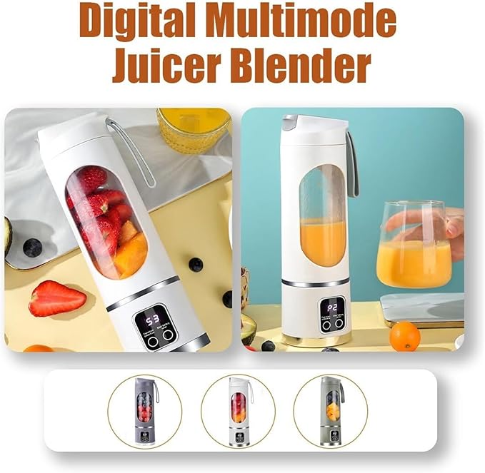 Digital Display Juicer - Smart LED Display 3 Speed Settings Fresh Juice Cup Multi-Functional Blender USB Charging Portable Juicer Suitable for Making Milkshakes and Smoothies(White)