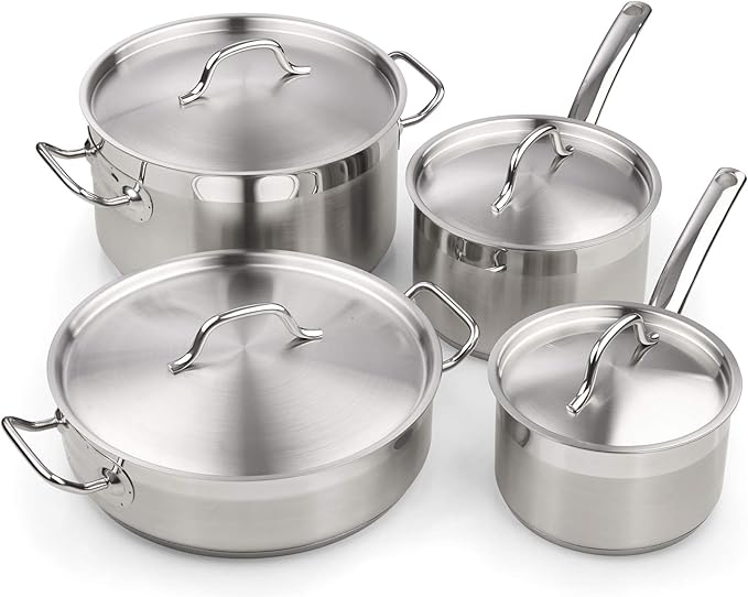 Cooks Standard Professional Stainless Steel Cookware Set 8PC 8 PC Silver &amp 8-Quart Classic Stainless Steel Stockpot with Lid 8-QT Silver