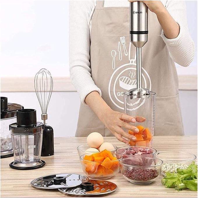 Immersion Hand Blender 6-in-1 Stick Blender Set with an Electric Stainless Steel Mixer an Egg Whisk Food Chopper and Beaker Container Great for Making Vegetable Meat Smoothies Sauces and