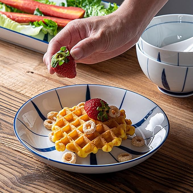 Retro Ceramic Dinnerware Set Include Soup Bowls Salad Plates SetJapanese Style-Modern Elegant Dinner Table Service8 pcs