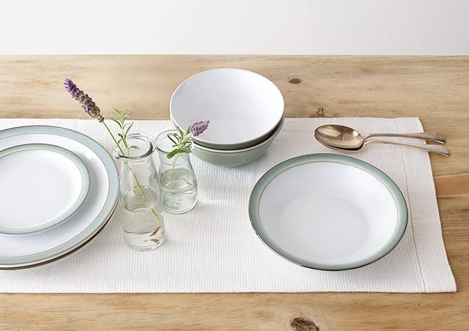 Denby - Regency Green Dinner Plates Set of 4 - Dishwasher Microwave Safe Crockery 26.5cm - Green White Ceramic Stoneware Tableware - Chip &amp Crack Resistant Large Plates